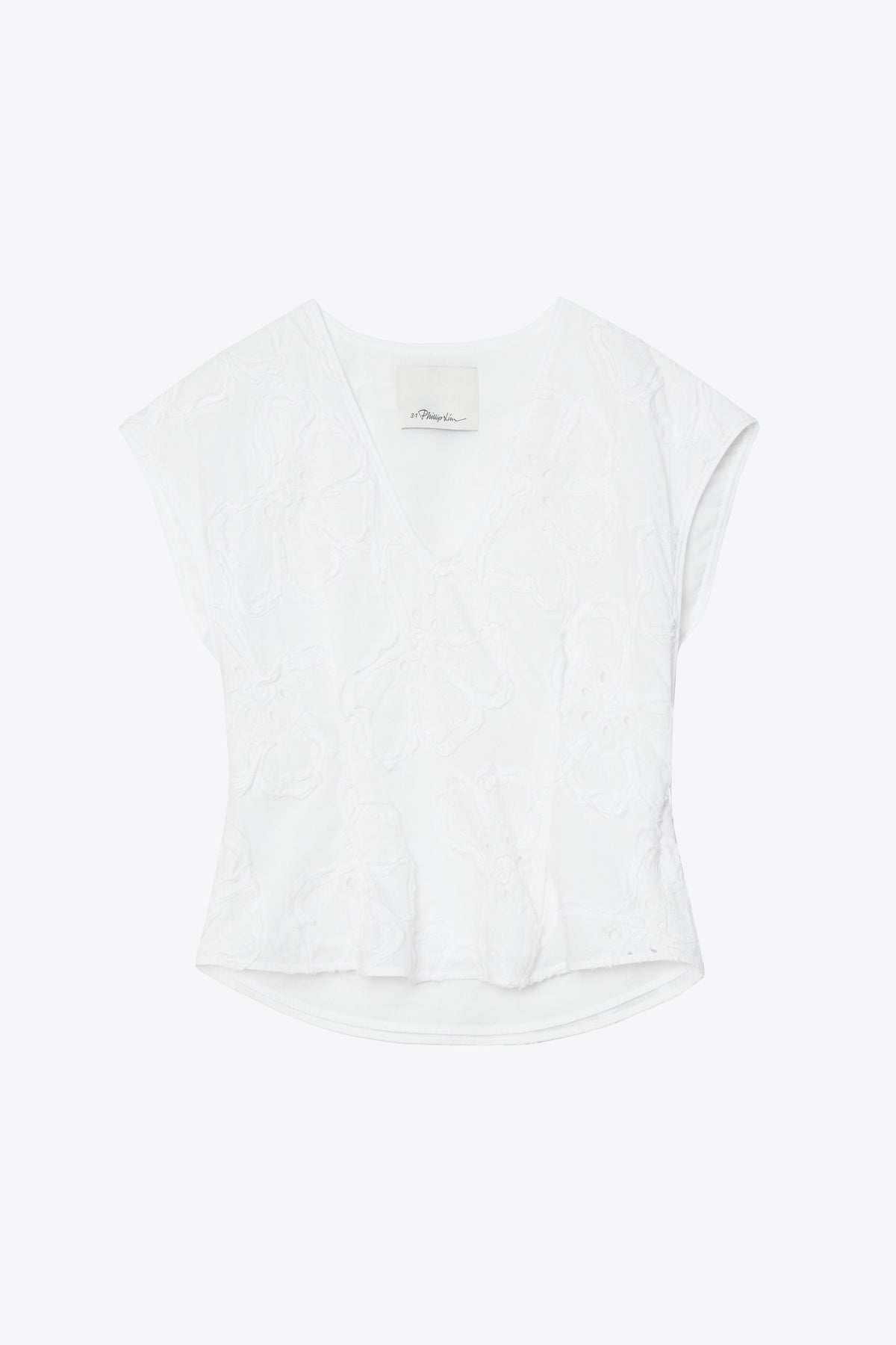 Embroidered Cap Sleeve Top White
