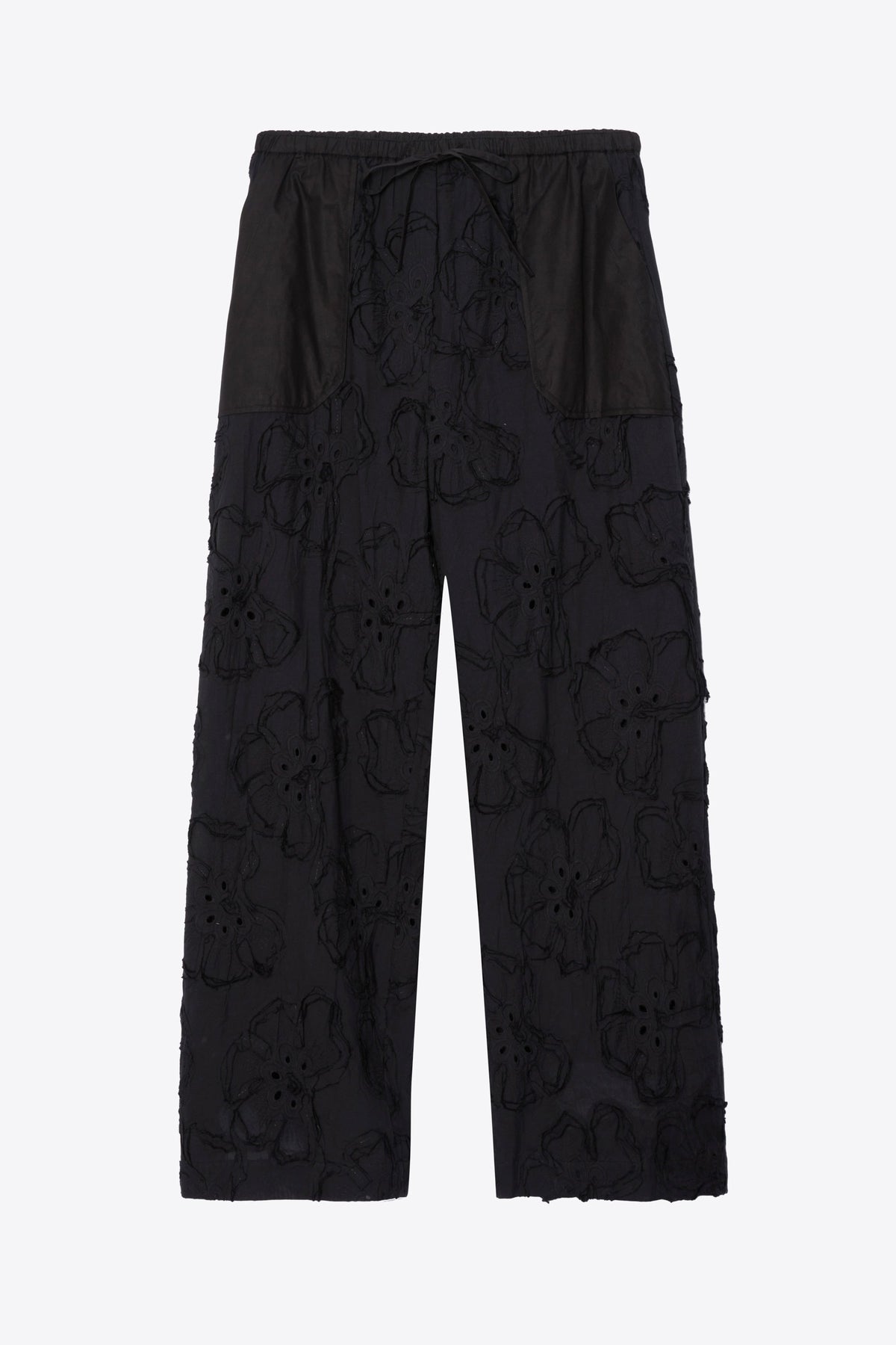 Embroidered Straight Leg Pull On Pants Black