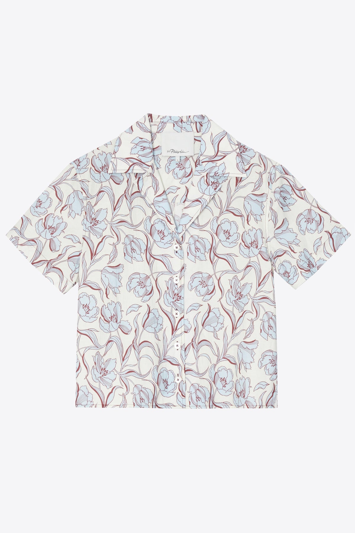 Floral Printed Camp Shirt Sky Blue Multi
