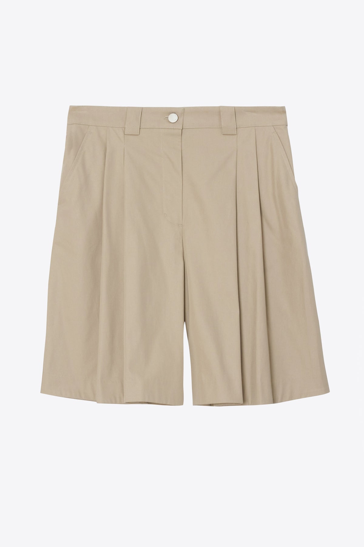 Two-Toned Wide Pleated Shorts Khaki-Birch