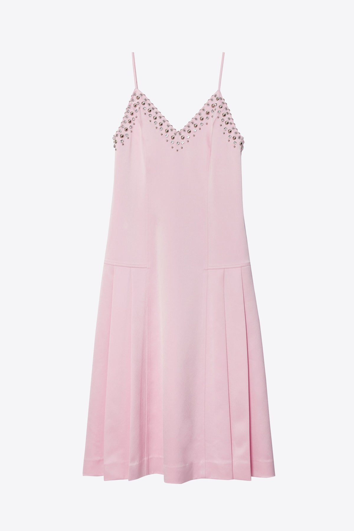 Studded Satin Pleated Cami Midi Dress Lotus