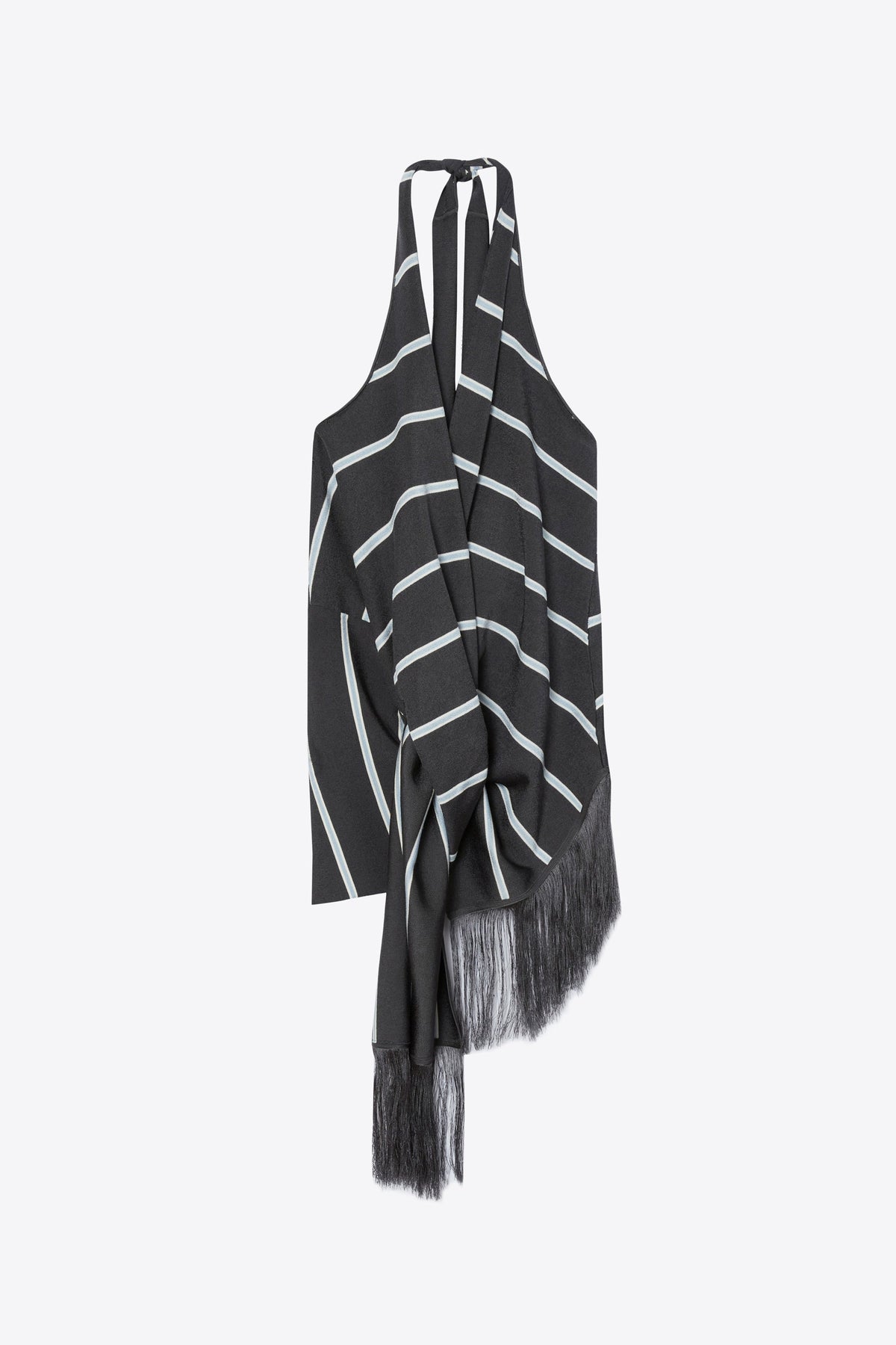Draped Stripe Halter Top with Fringe Slate Multi