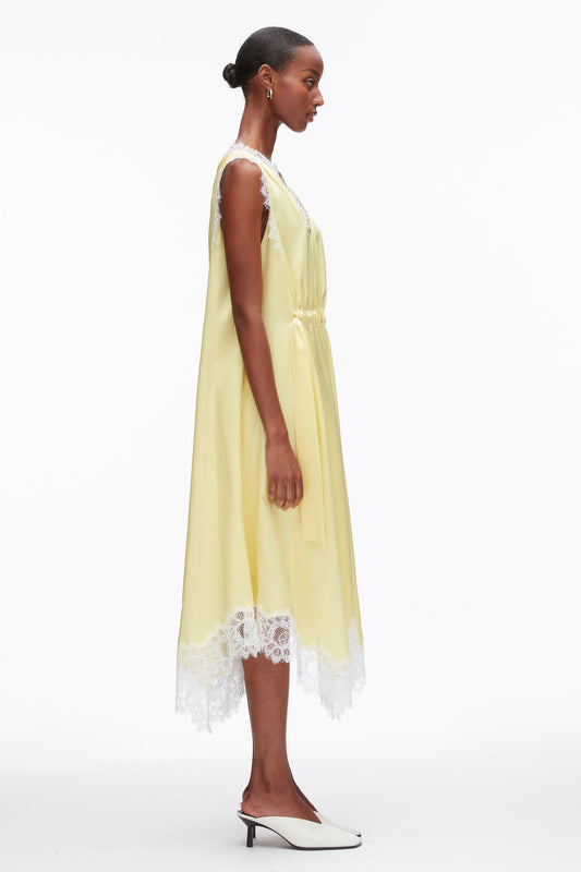 V-Neck Midi Dress with Lace Trim Yuzu