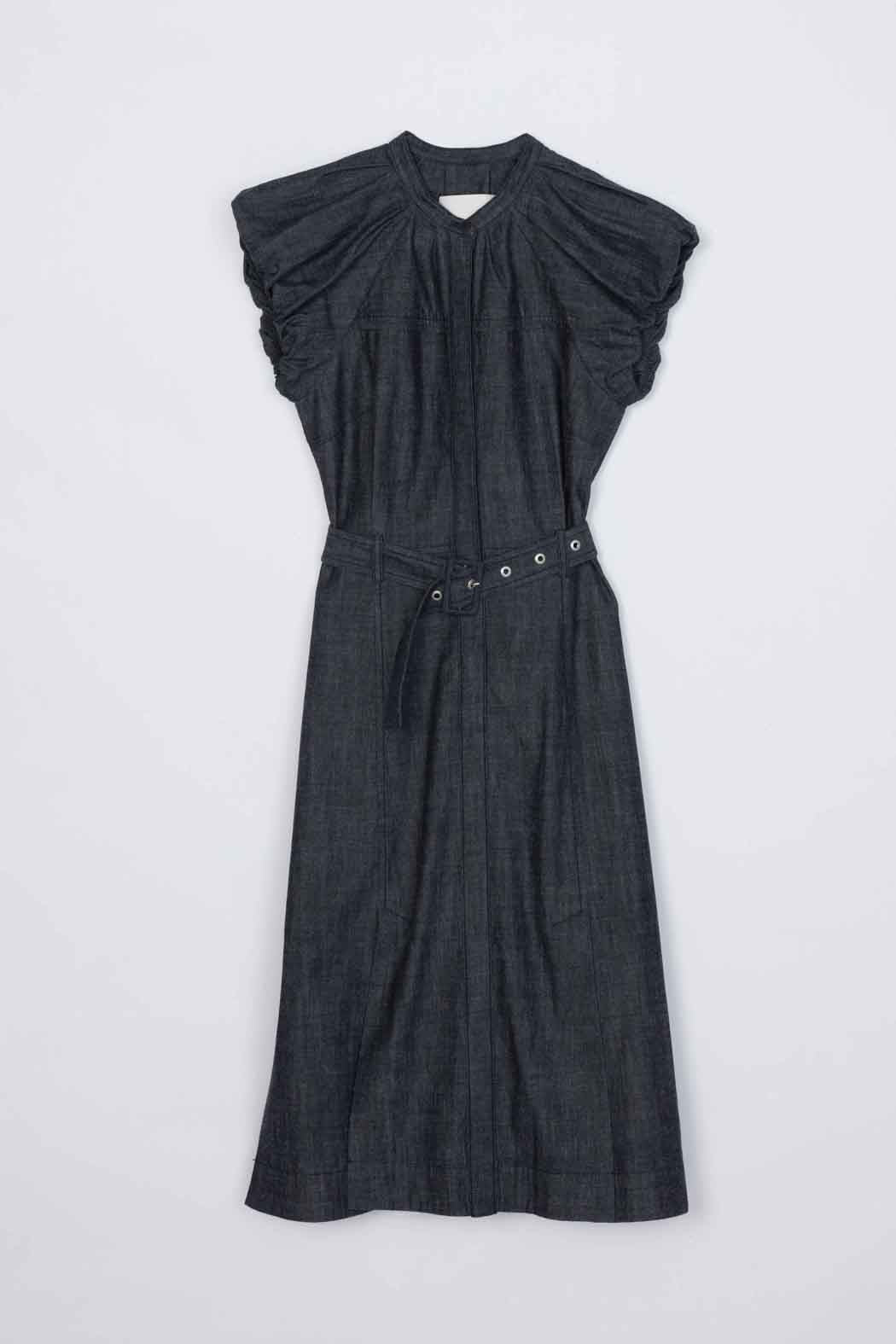 Denim Puff Sleeve Dress Washed Indigo