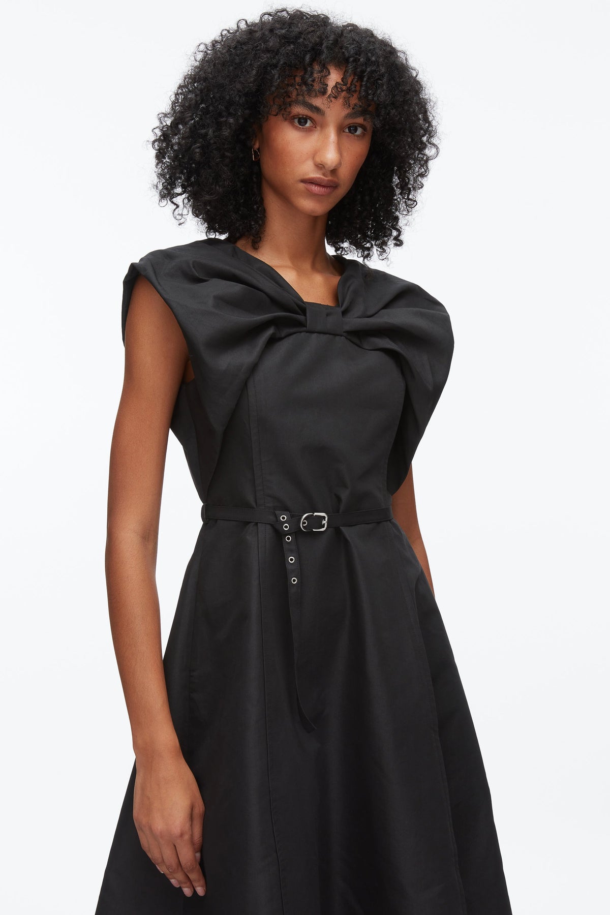 Draped Bow Dress with Belt Black