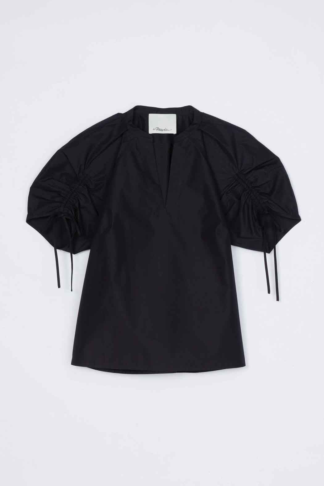 Ruched Sleeve V-Neck Top Midnight