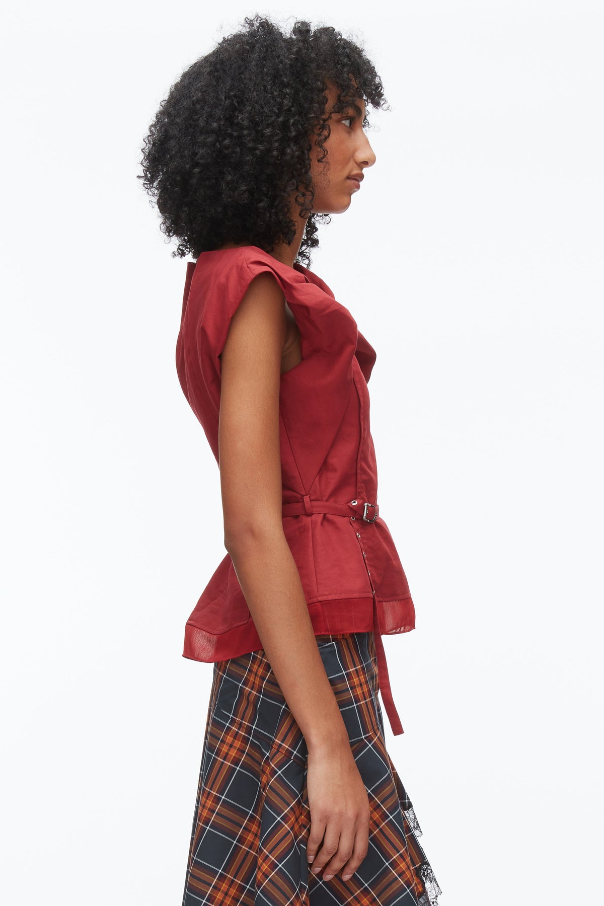 Draped Bow Belted Shell Top Crimson