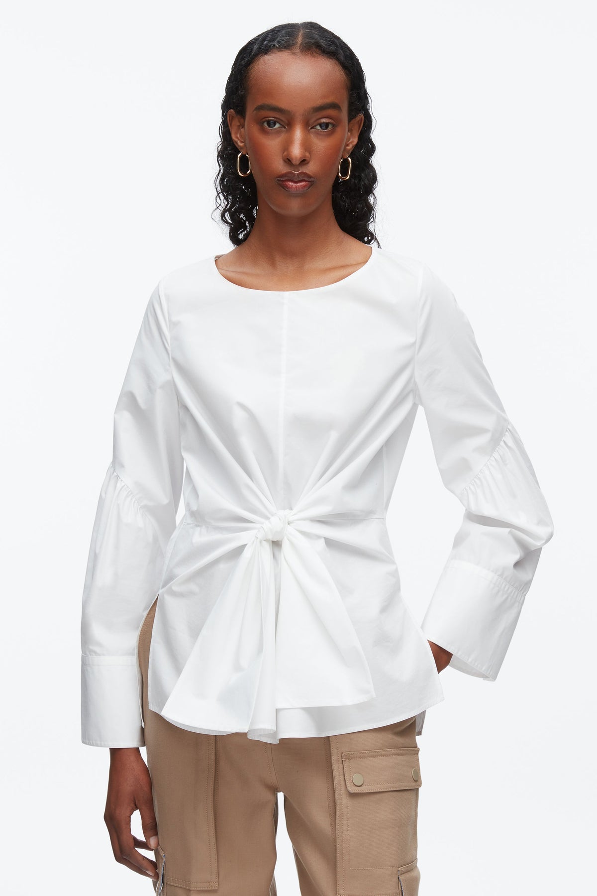 Tie Front Poplin Shirt White