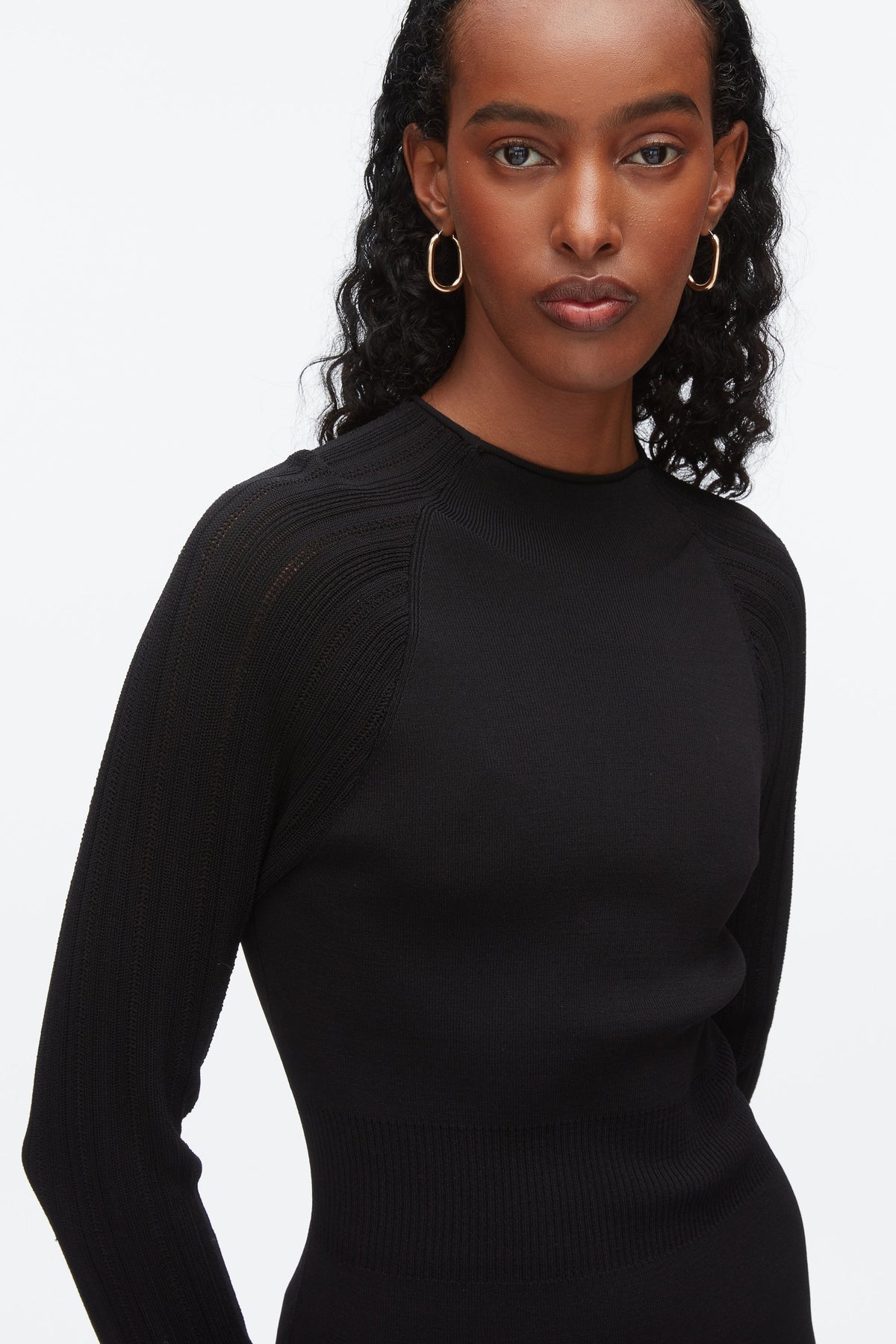 Compact Rib Mockneck Top Black