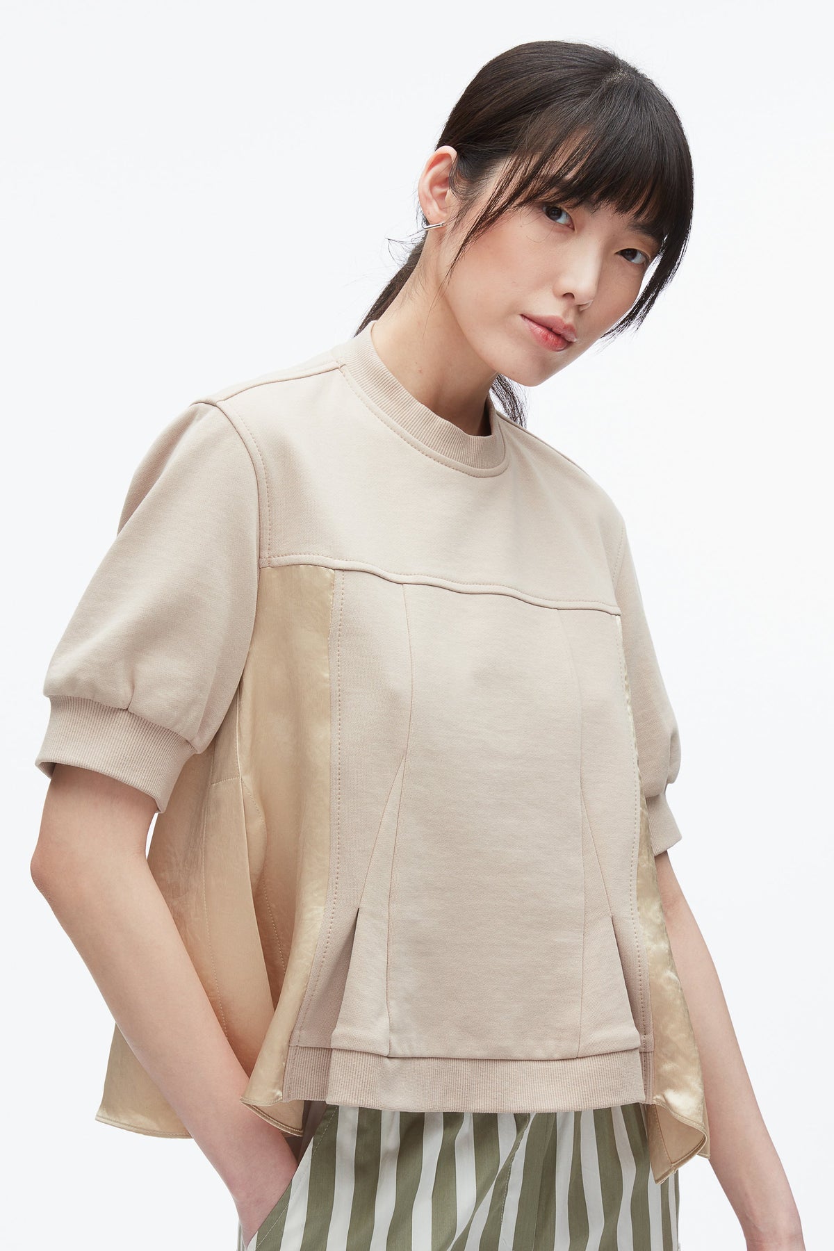 Satin Flounce Combo Terry Top Concrete