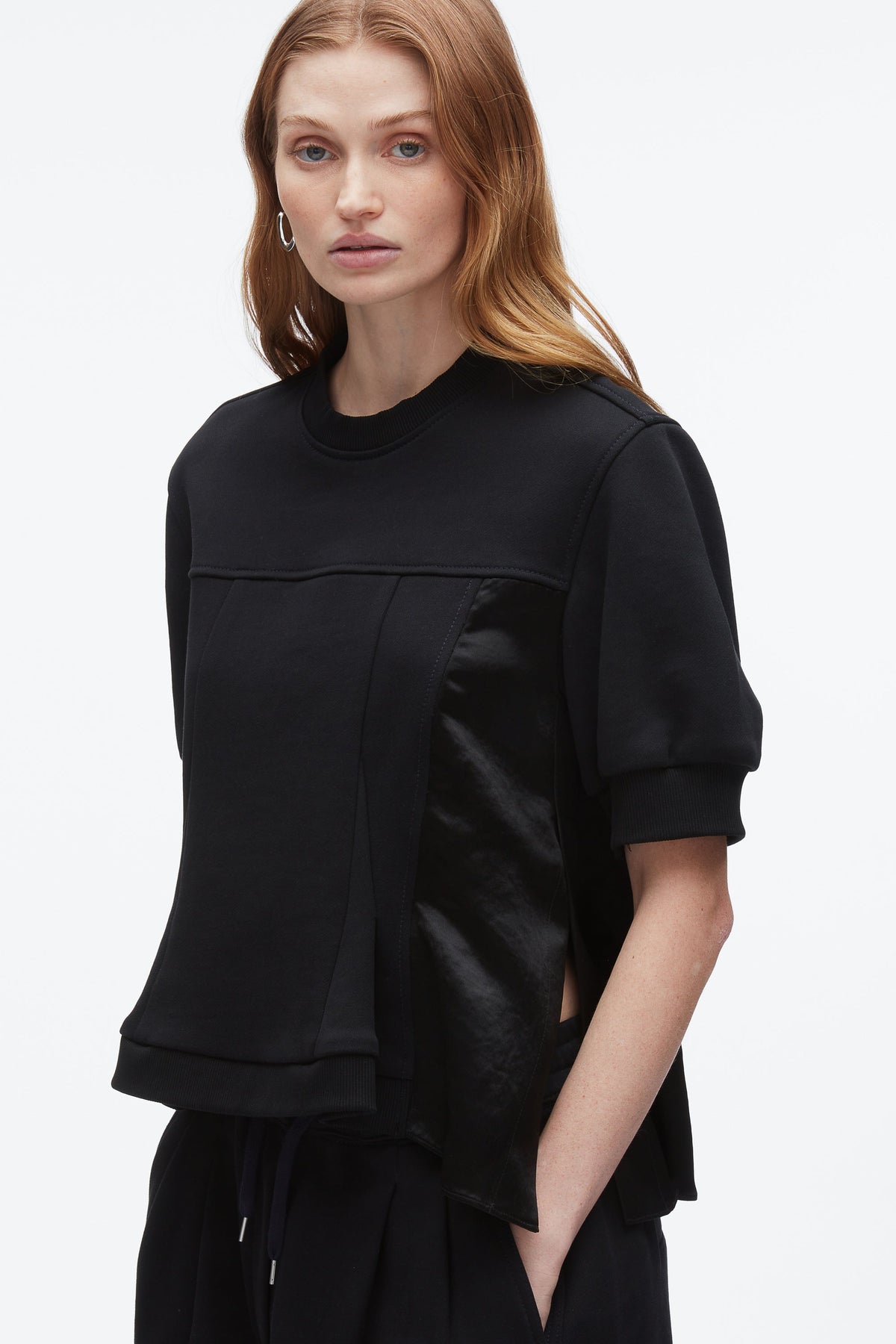 Satin Flounce Combo Terry Top Midnight