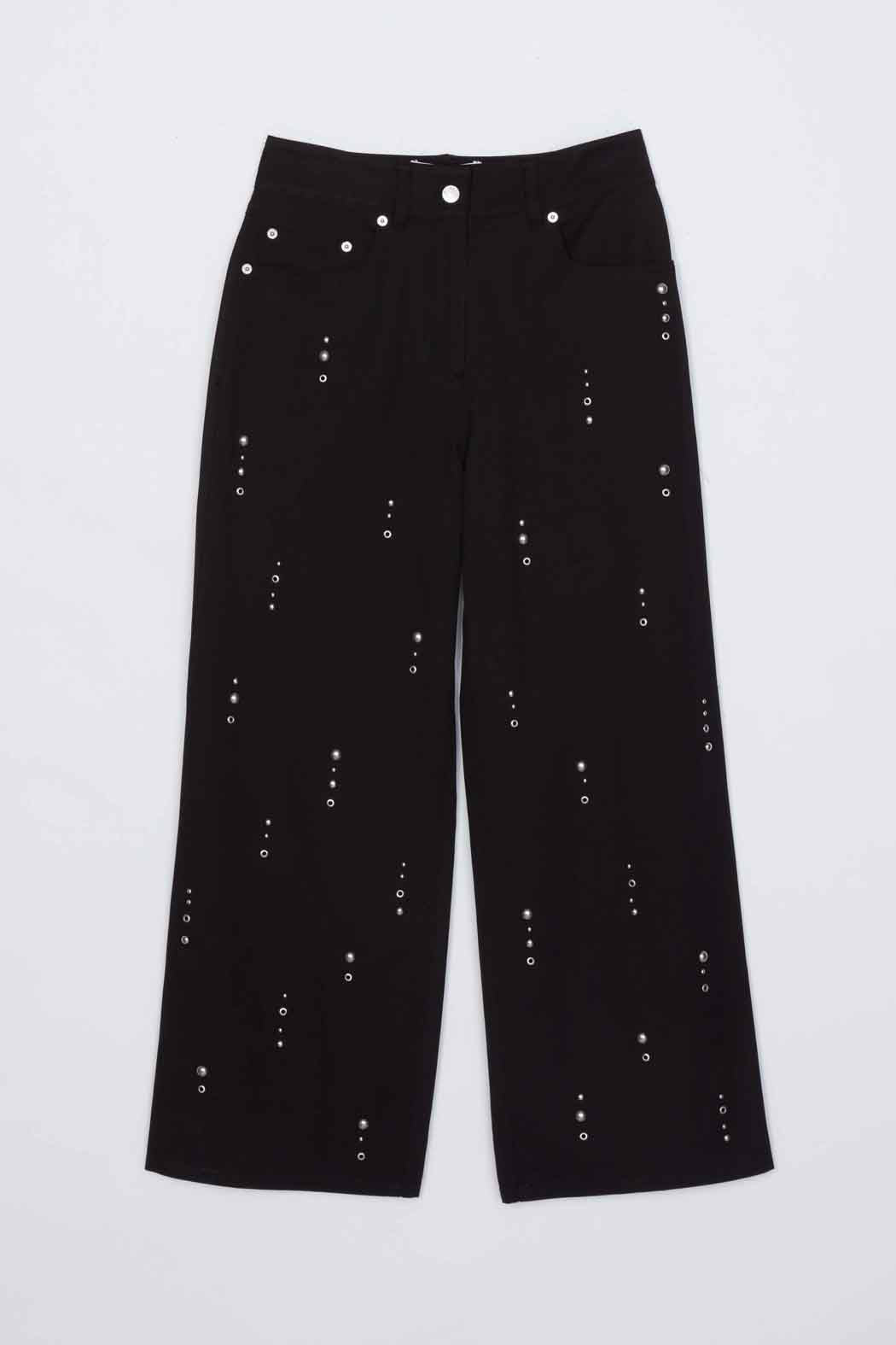 Stud Embellished Wide Leg Pant Black