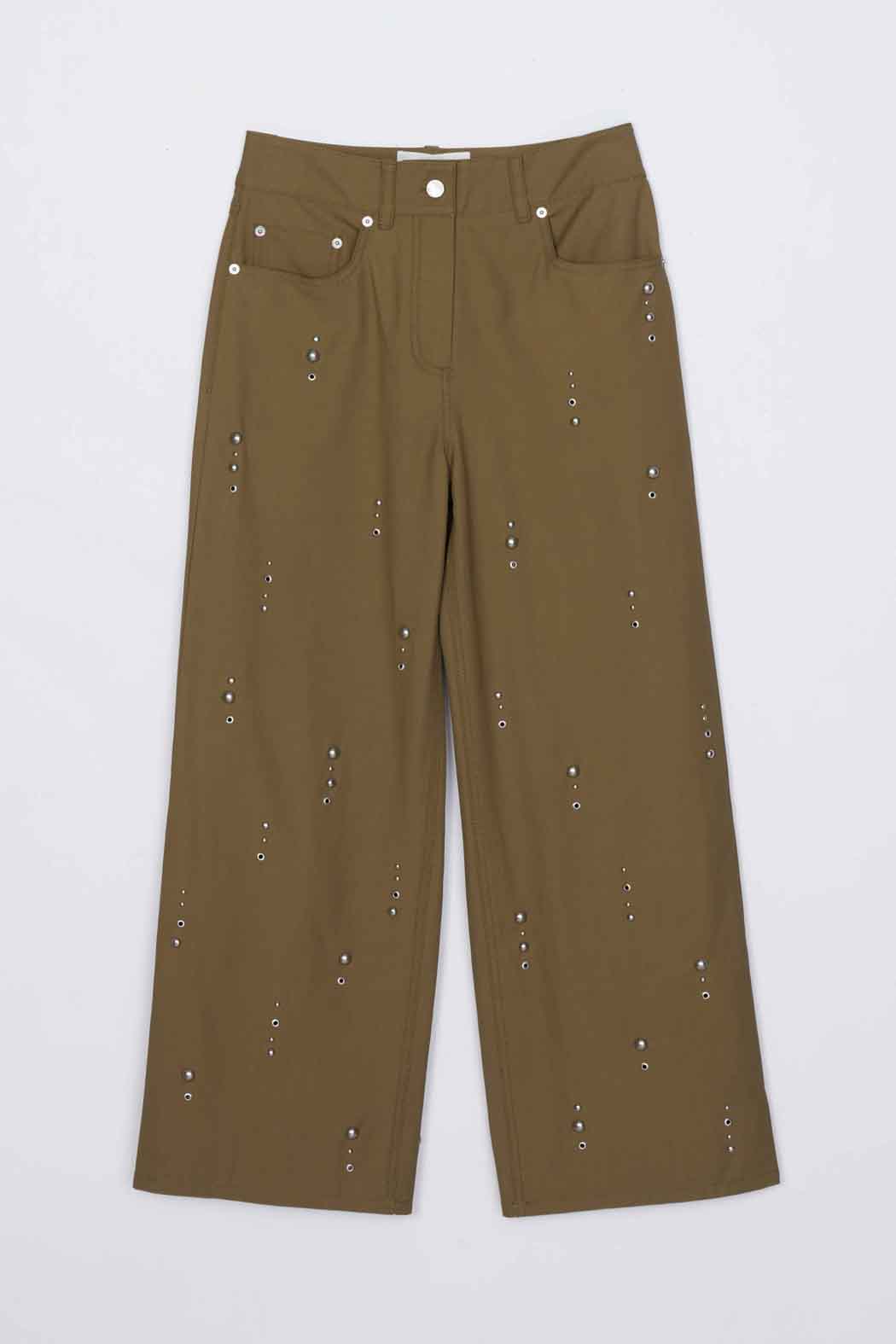 Stud Embellished Wide Leg Pant Caper