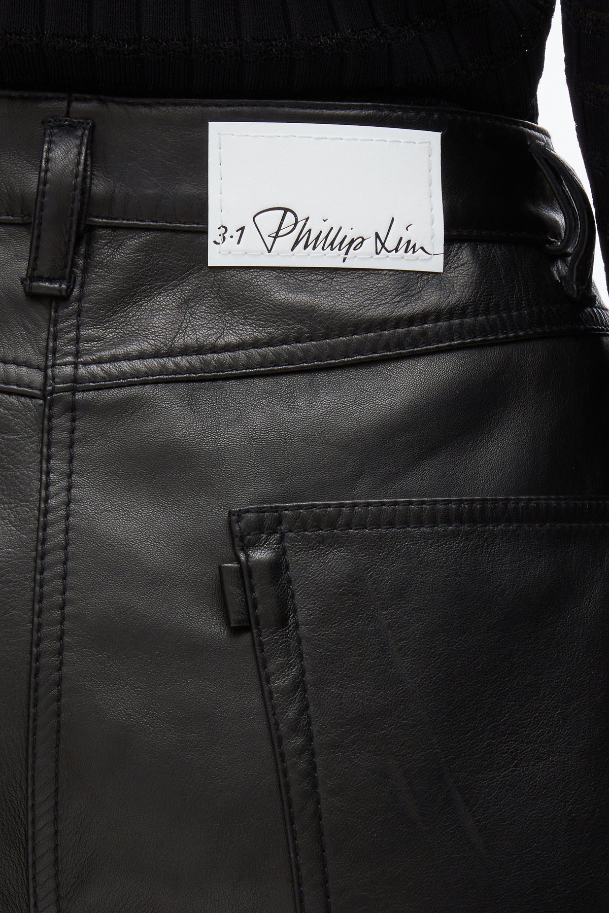 Leather Barrel Jean with Zippers Black
