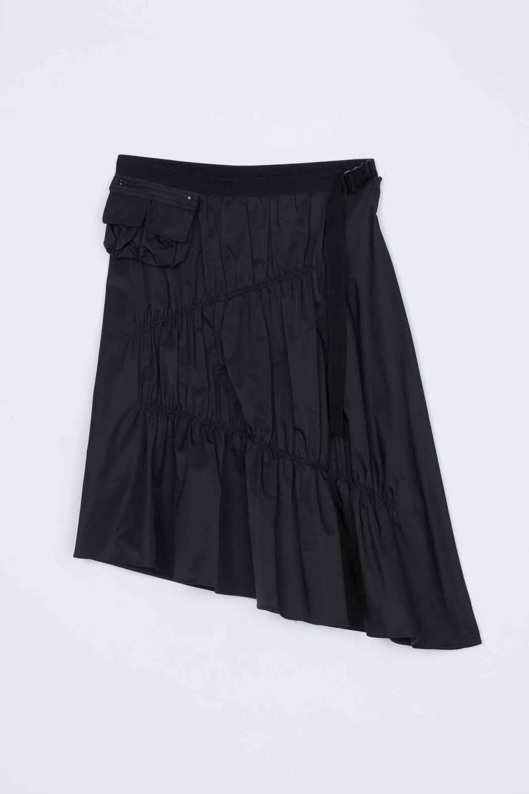 Ripstop Asymmetric Skirt with Ruching Midnight