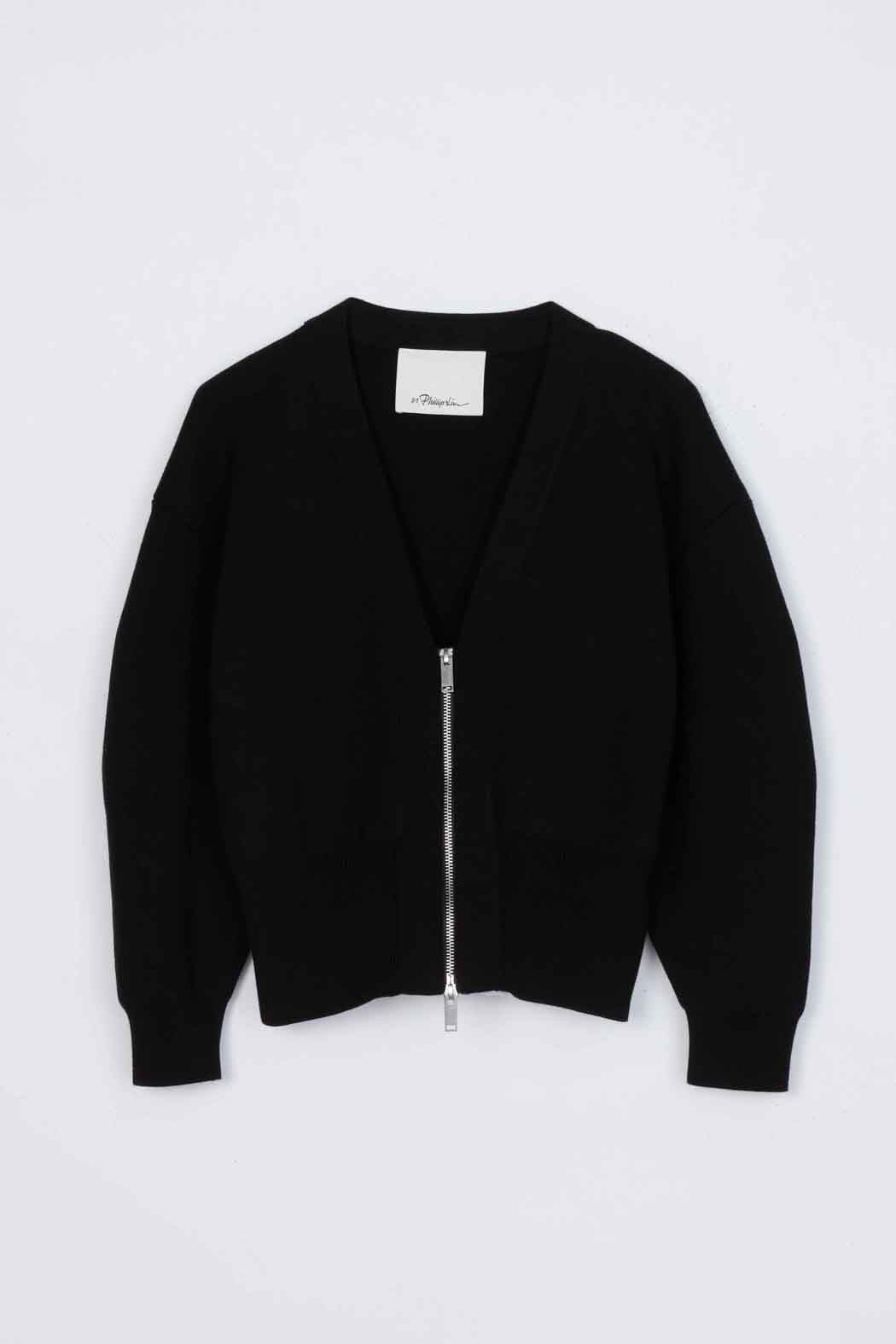 Round Sleeve Zip Cardigan Black