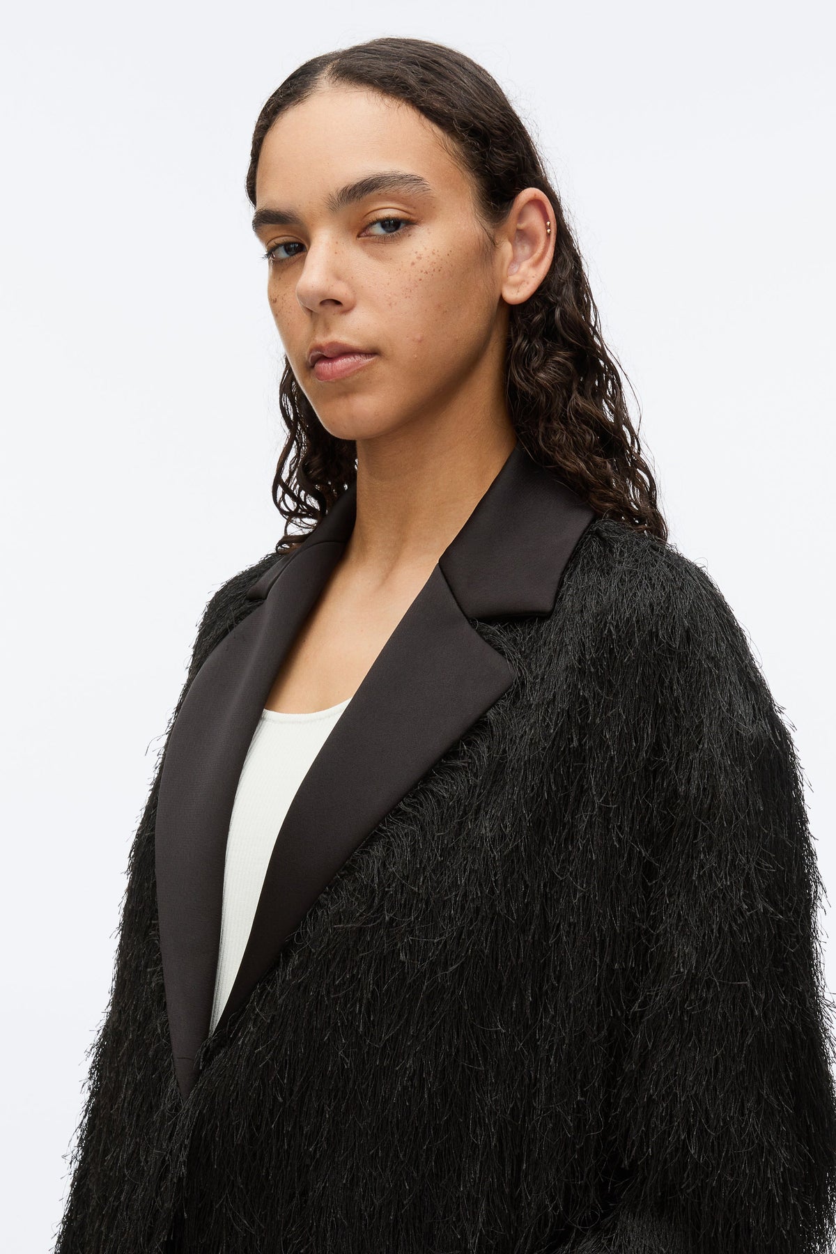 Fringe Tuxedo Coat Black