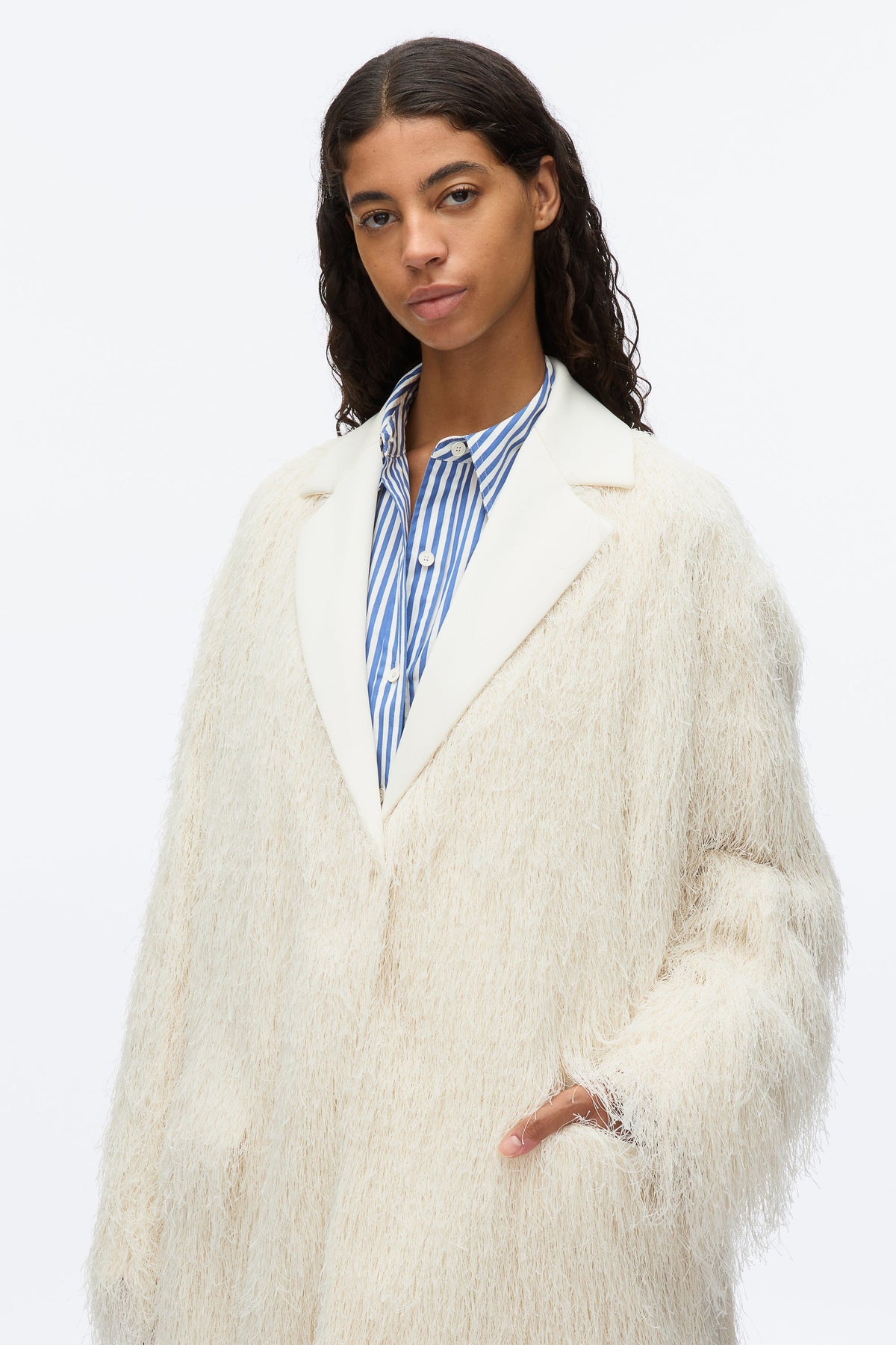 Fringe Tuxedo Coat Ivory