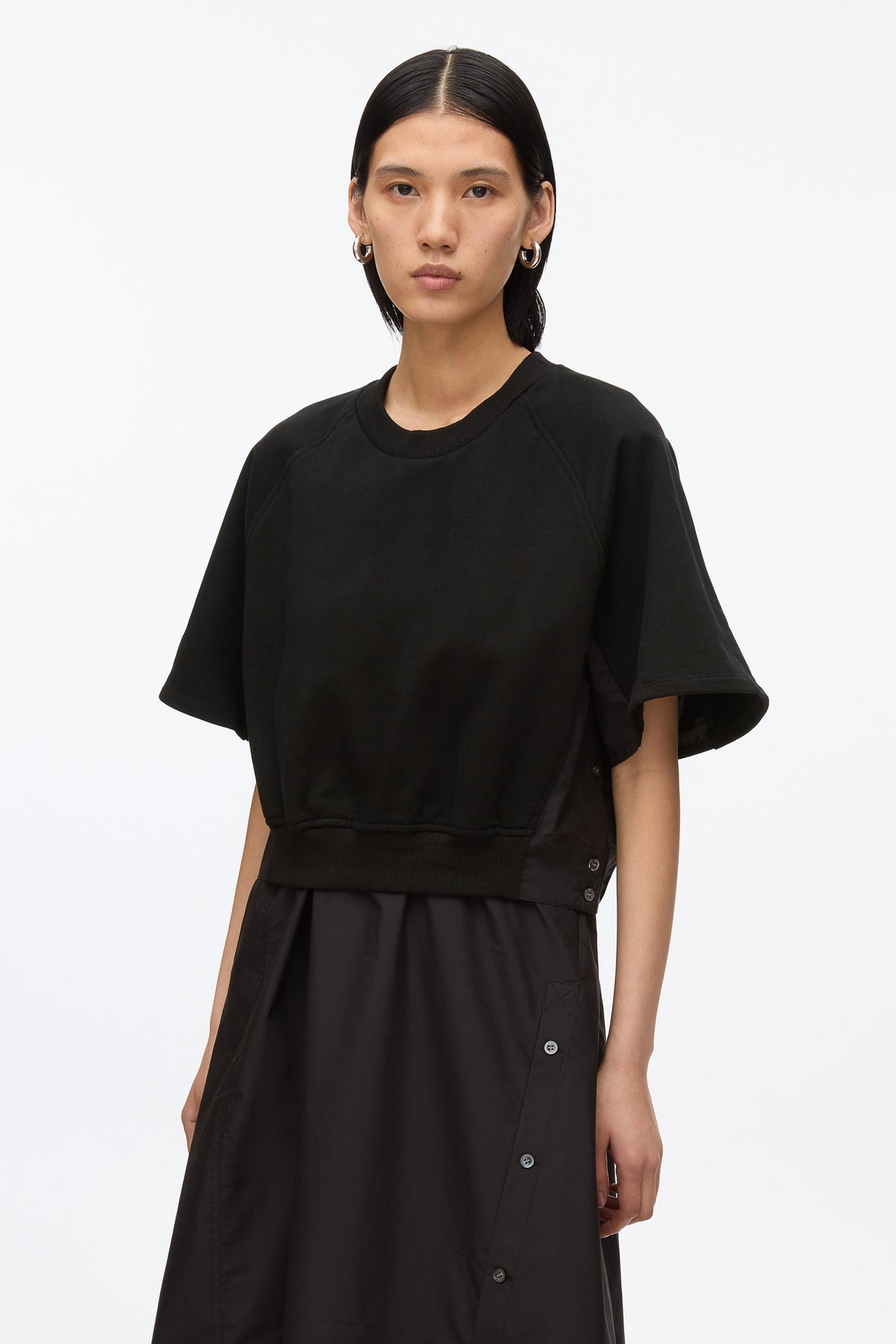 Short Sleeve French Terry Combo Dress Black