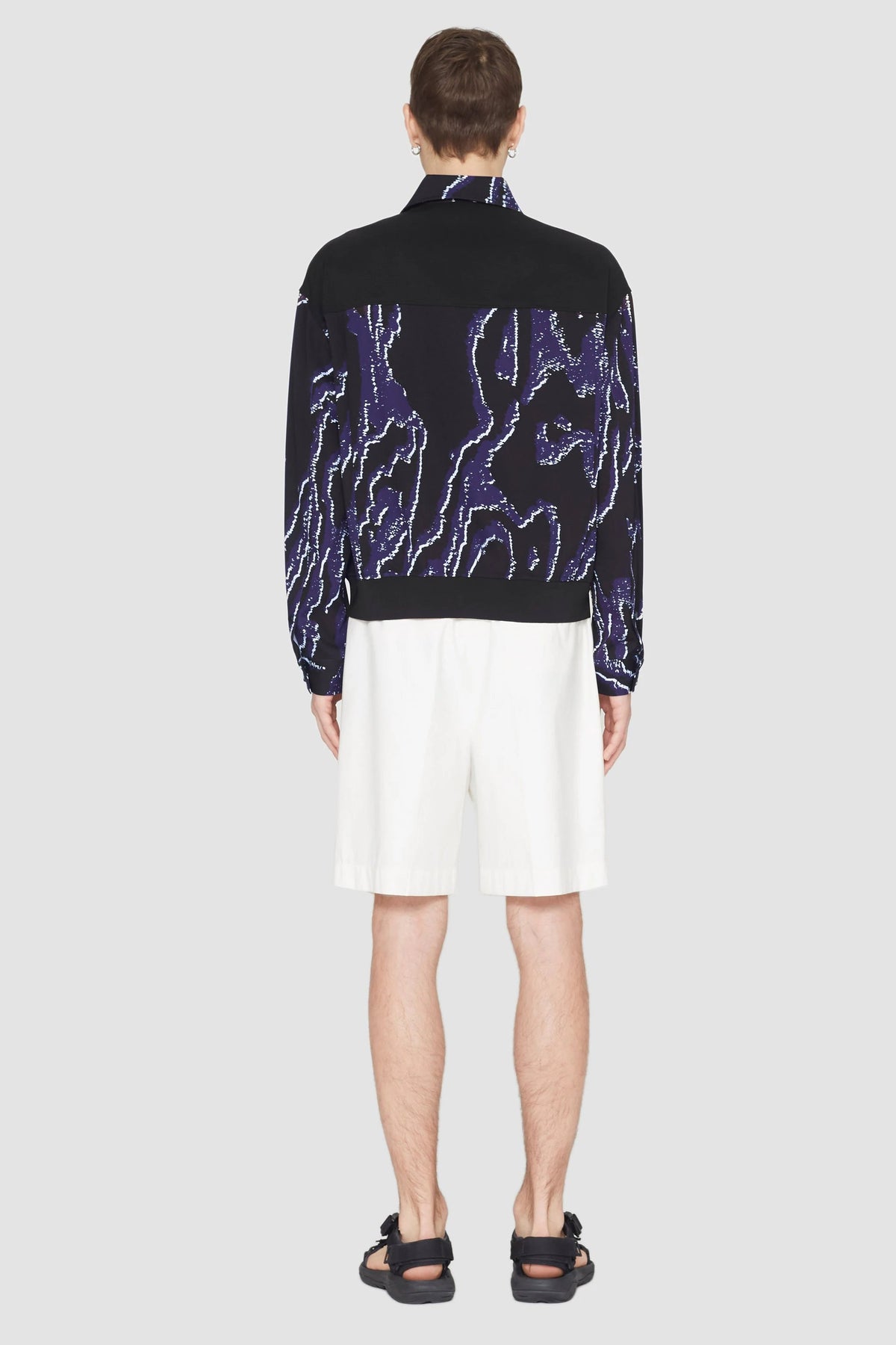 Printed Zip-Front Bowler Jacket Midnight-White