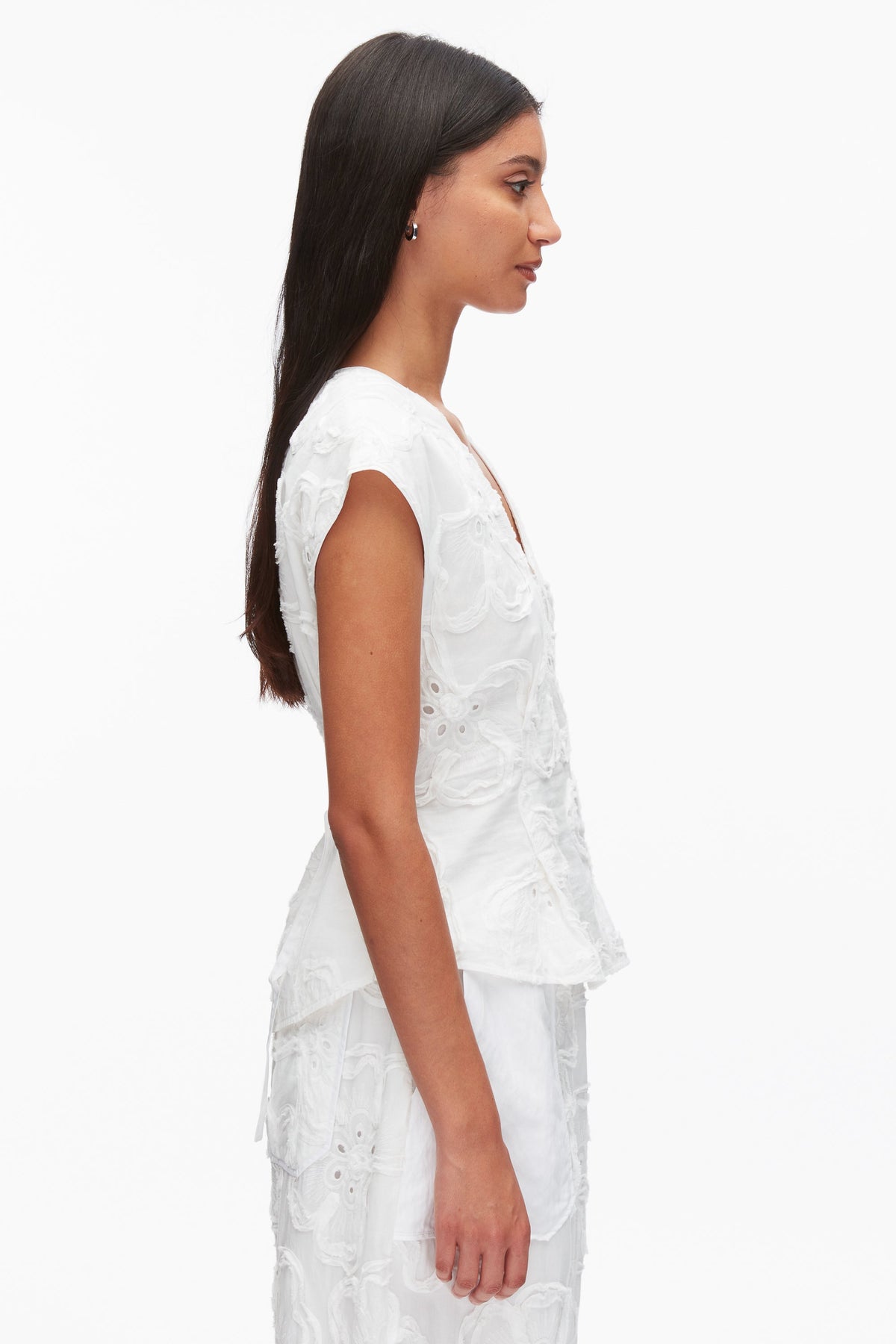 Embroidered Cap Sleeve Top White