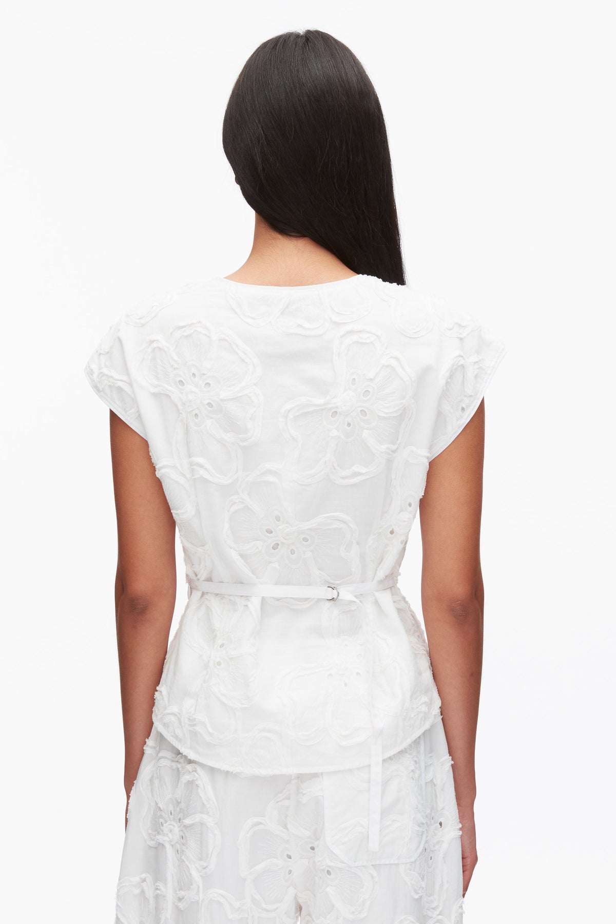 Embroidered Cap Sleeve Top White