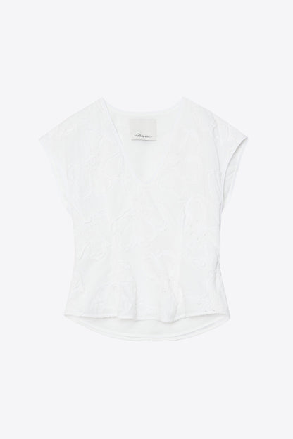 Embroidered Cap Sleeve Top White