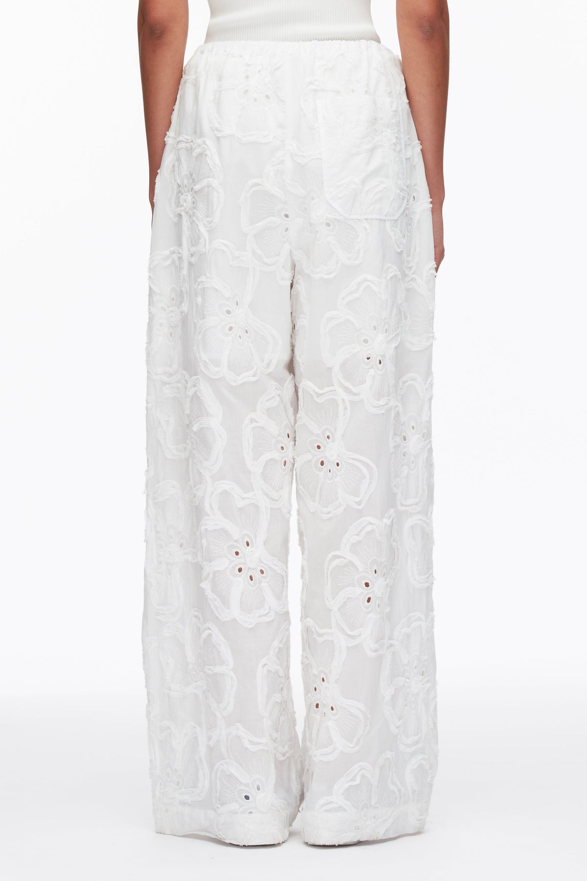Embroidered Straight Leg Pull On Pants White