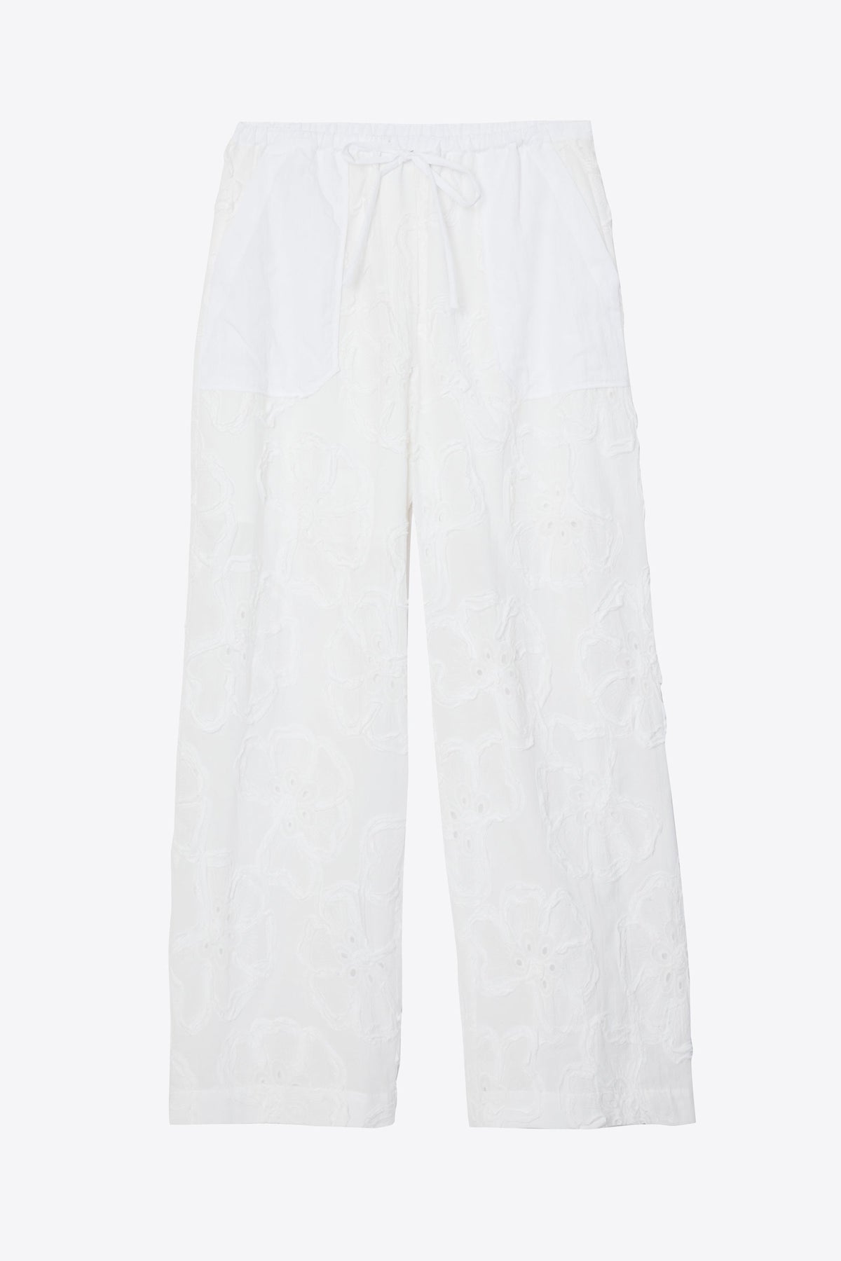 Embroidered Straight Leg Pull On Pants White