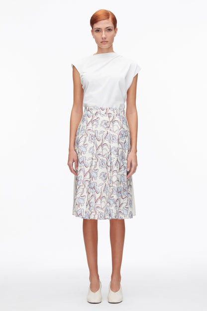 Two-Toned Pleated Knee-Length Skirt Sky Blue Multi