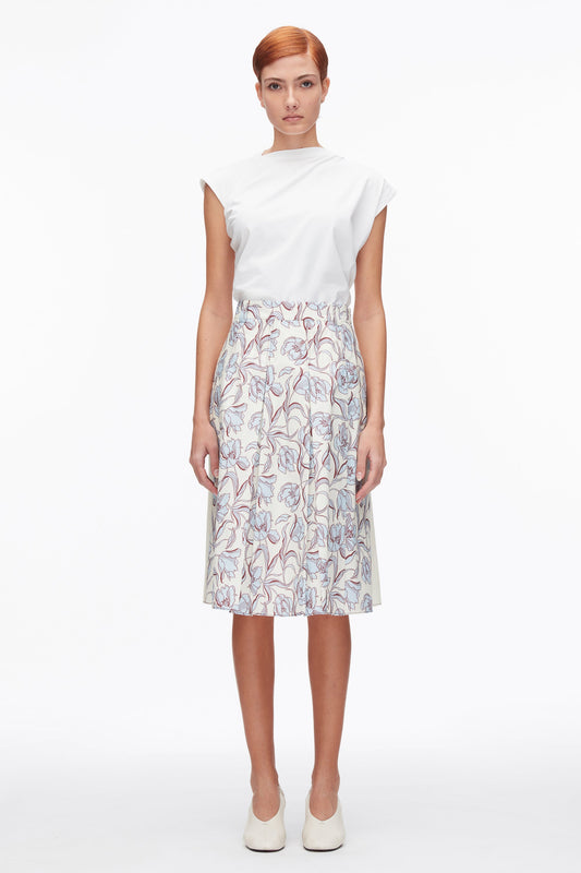 Two-Toned Pleated Knee-Length Skirt Sky Blue Multi