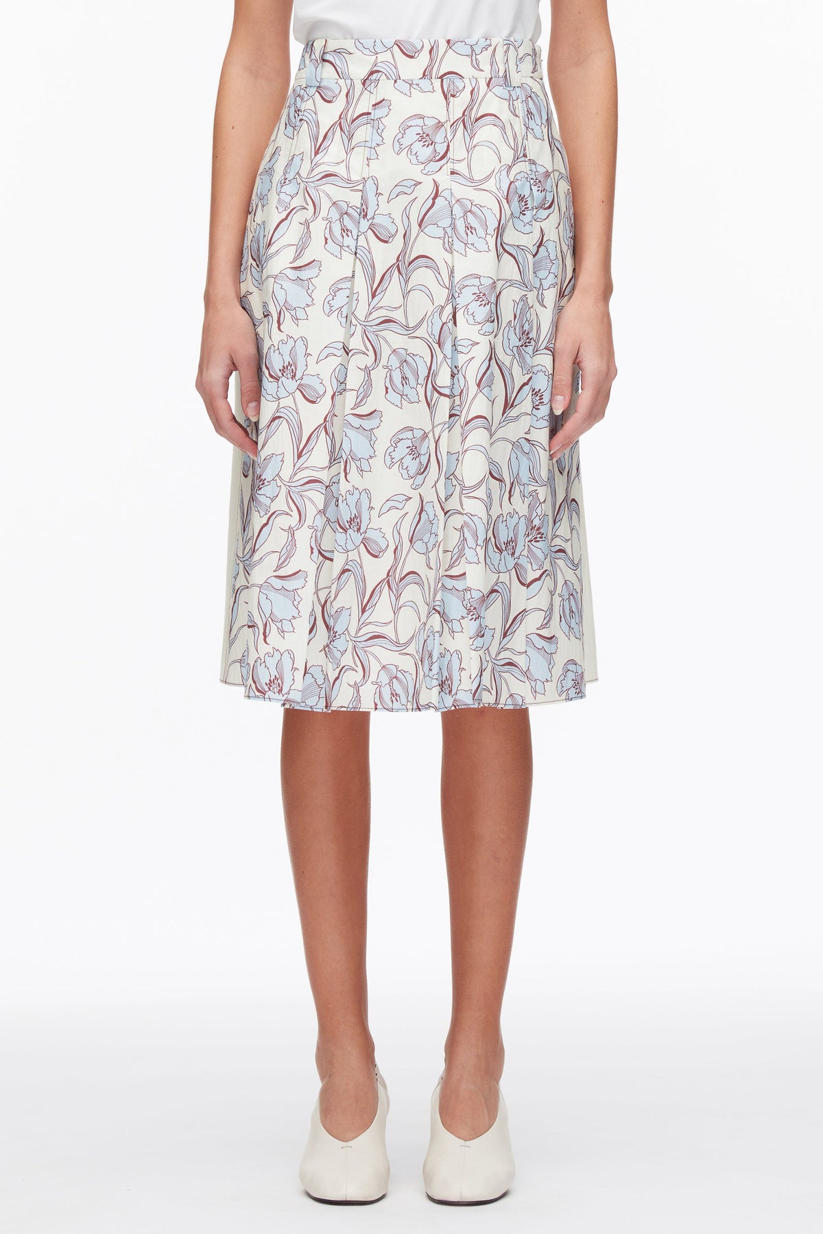Two-Toned Pleated Knee-Length Skirt Sky Blue Multi