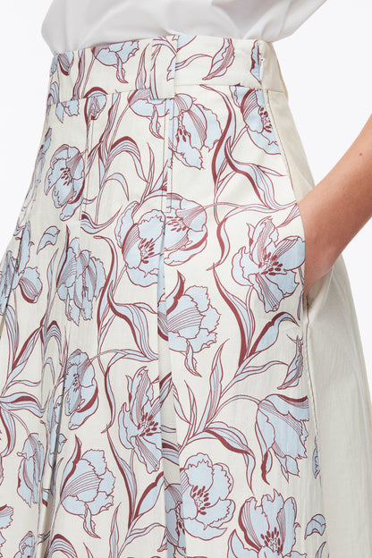 Two-Toned Pleated Knee-Length Skirt Sky Blue Multi