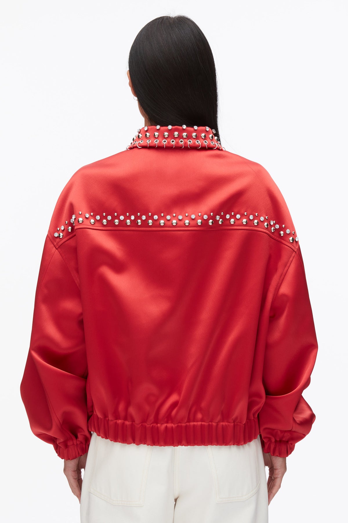 Embellished Structured Satin Jacket Chili