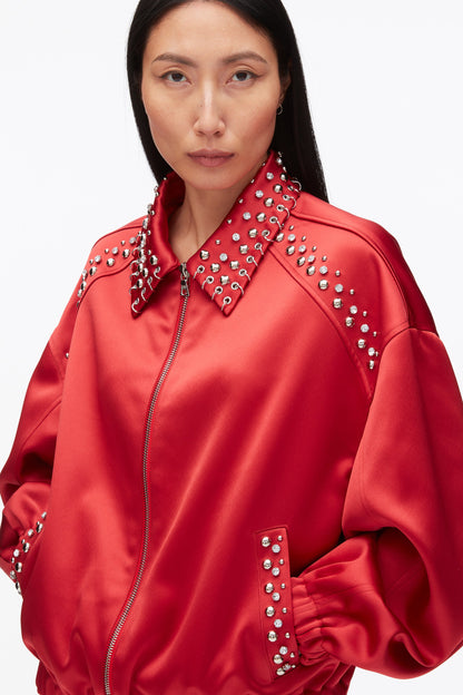 Embellished Structured Satin Jacket Chili