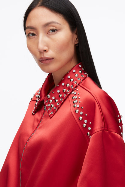 Embellished Structured Satin Jacket Chili