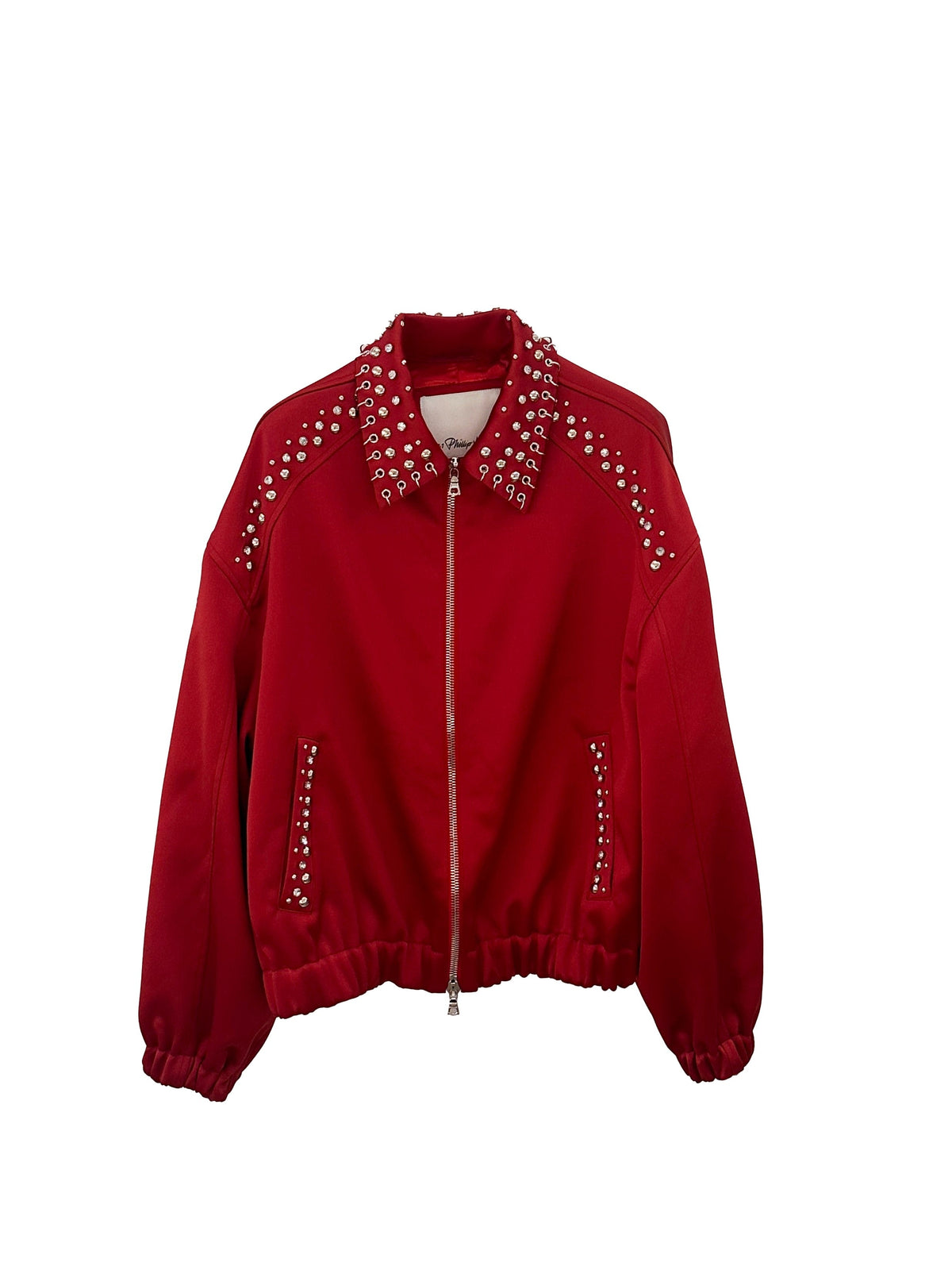 Embellished Structured Satin Jacket Chili
