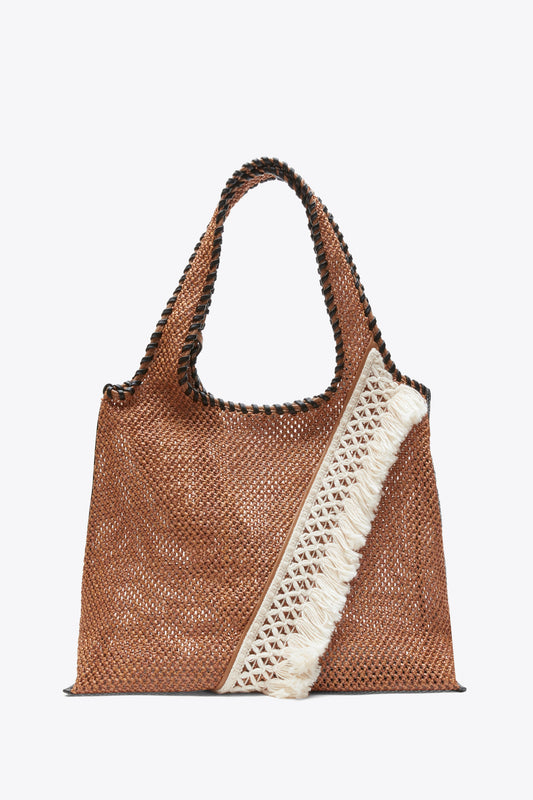 Raffia Fringe Market Tote Brown