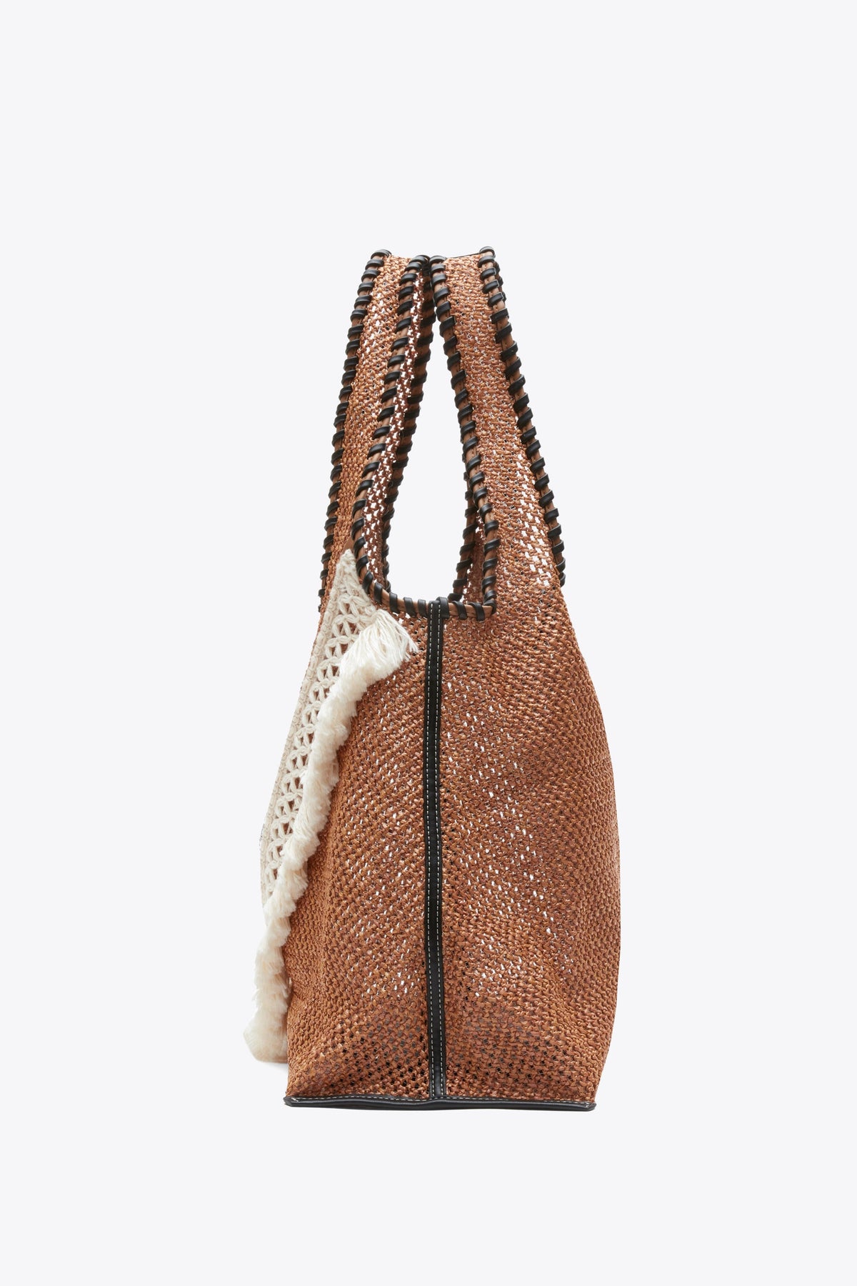Raffia Fringe Market Tote Brown