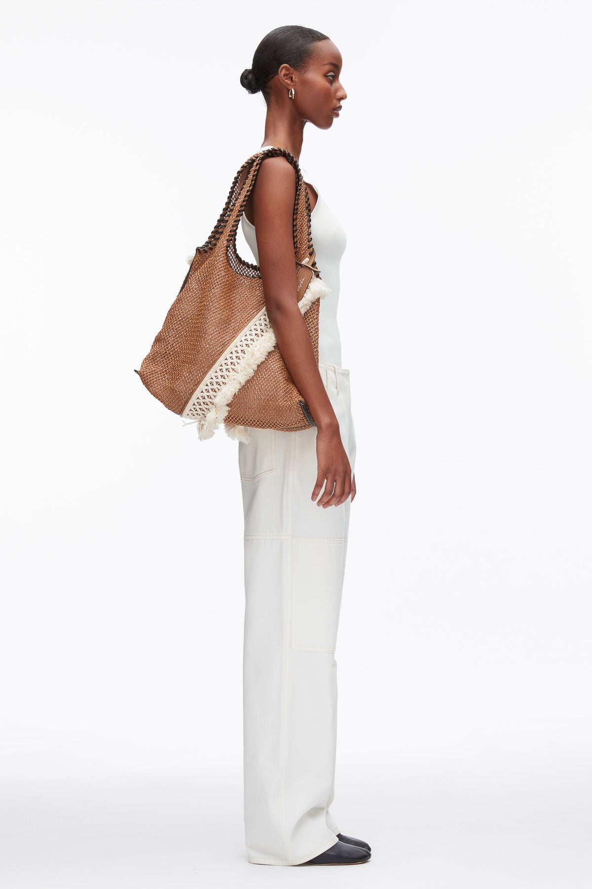 Raffia Fringe Market Tote Brown