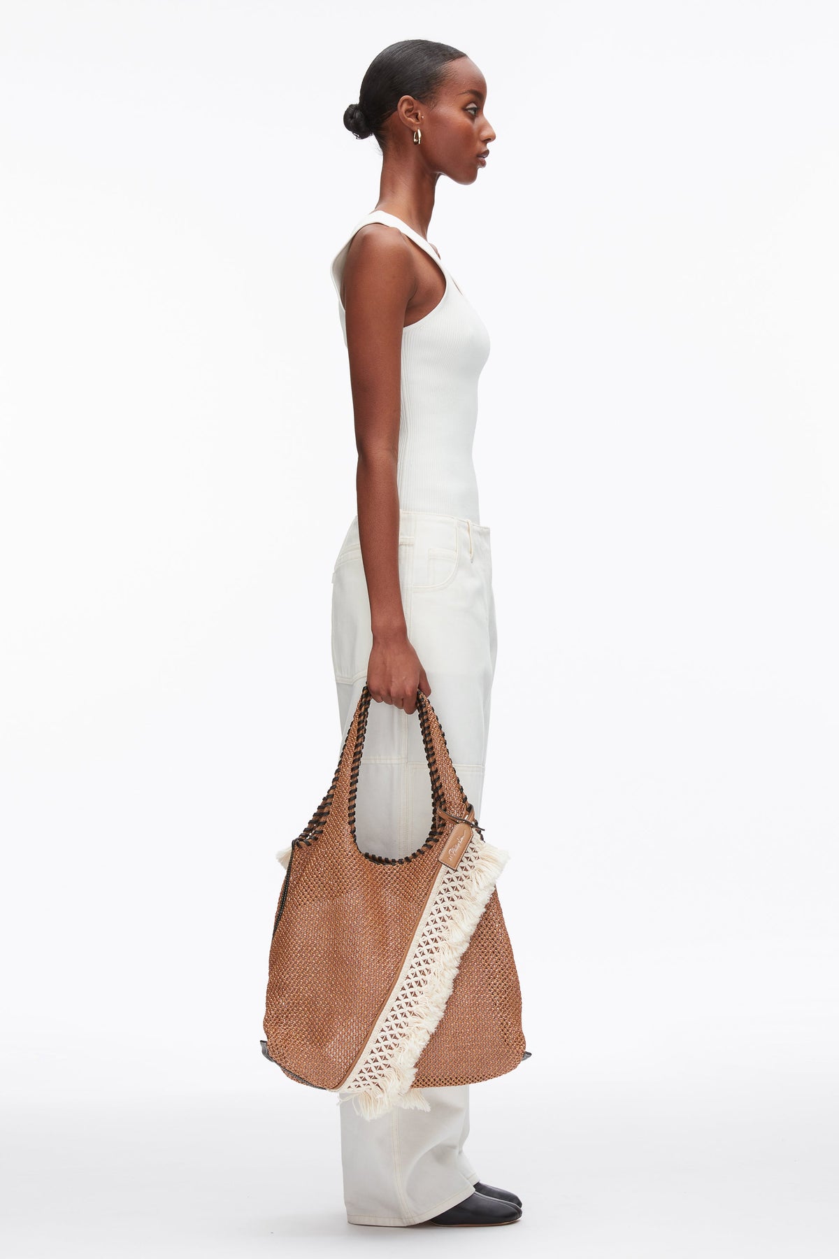 Raffia Fringe Market Tote Brown