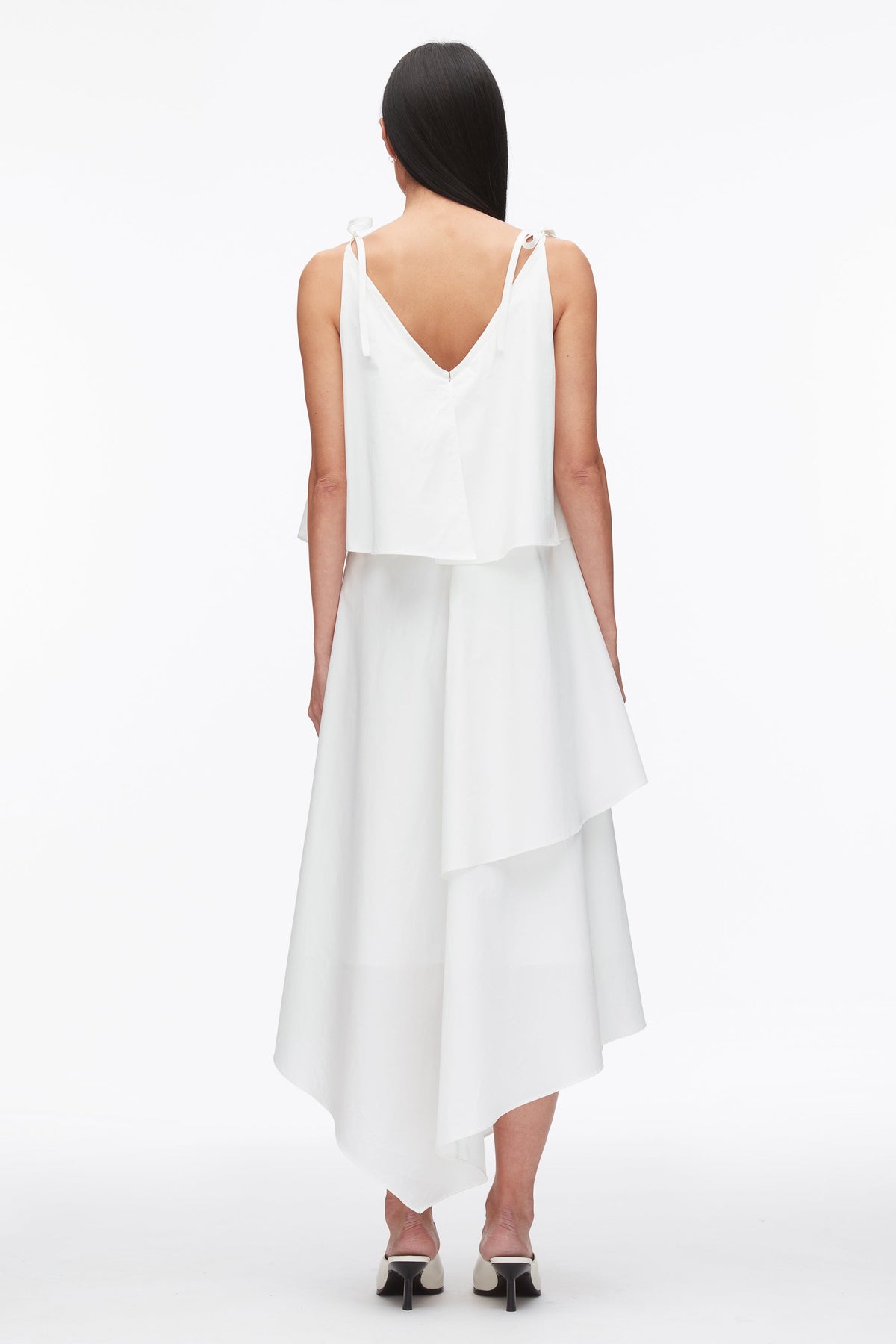 Layered Midi Dress with Floral Appliqué White