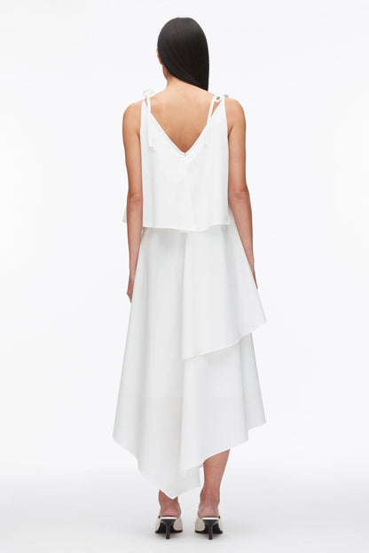 Layered Midi Dress with Floral Appliqué White