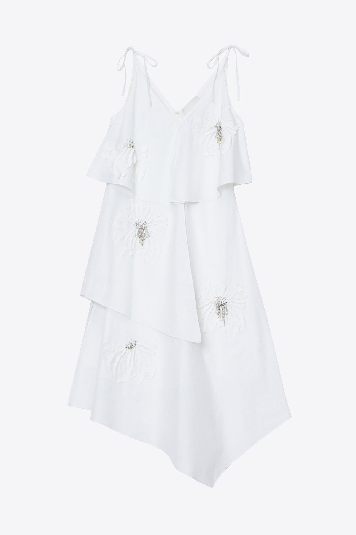 Layered Midi Dress with Floral Appliqué White