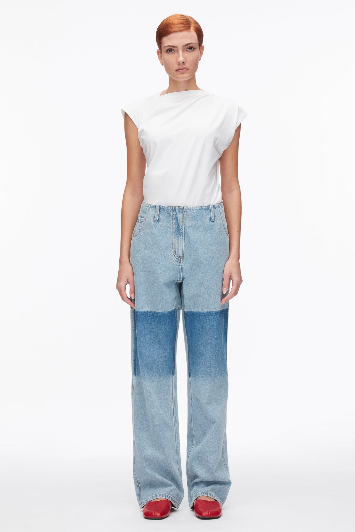 Ghost Patch Straight Leg Denim Pants Light Blue