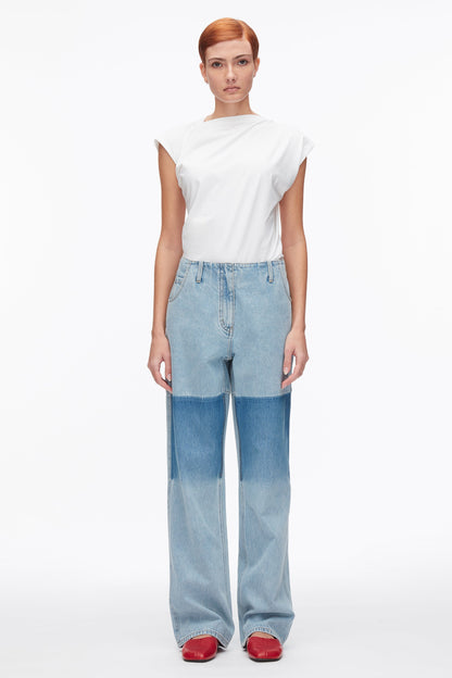 Ghost Patch Straight Leg Denim Pants Light Blue