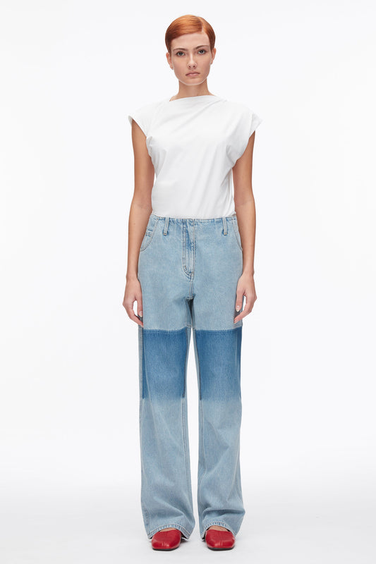 Ghost Patch Straight Leg Denim Pants Light Blue