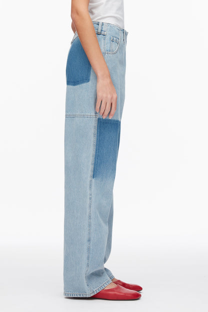 Ghost Patch Straight Leg Denim Pants Light Blue