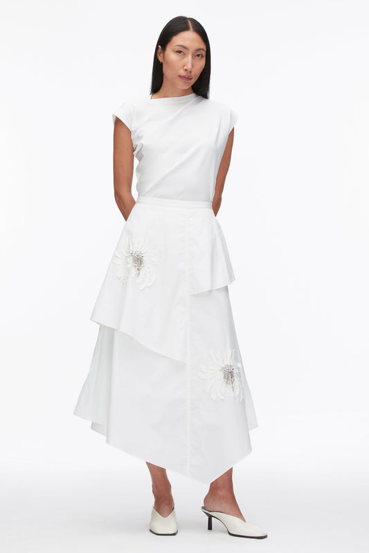 Layered Skirt with Floral Appliqué White