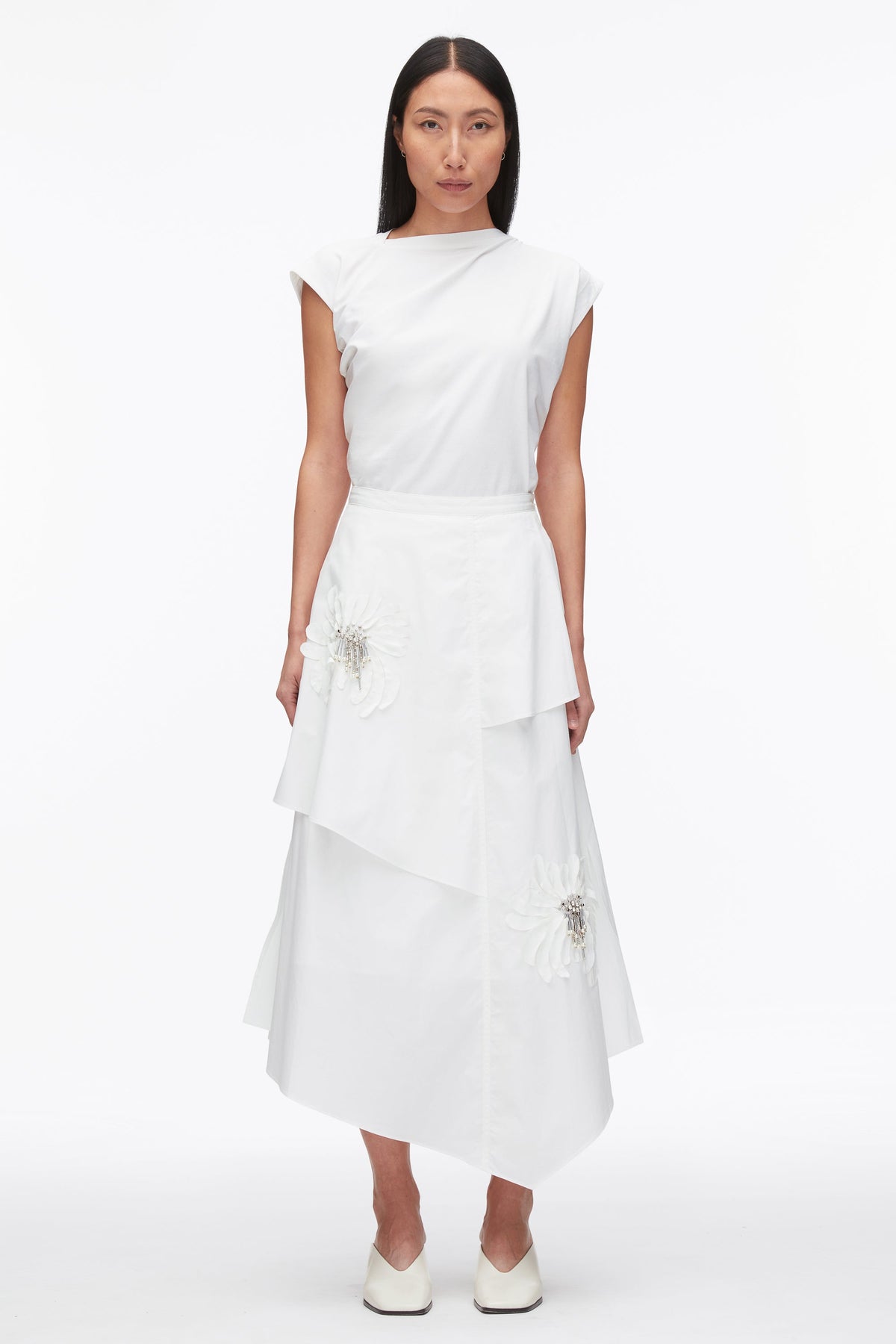 Layered Skirt with Floral Appliqué White